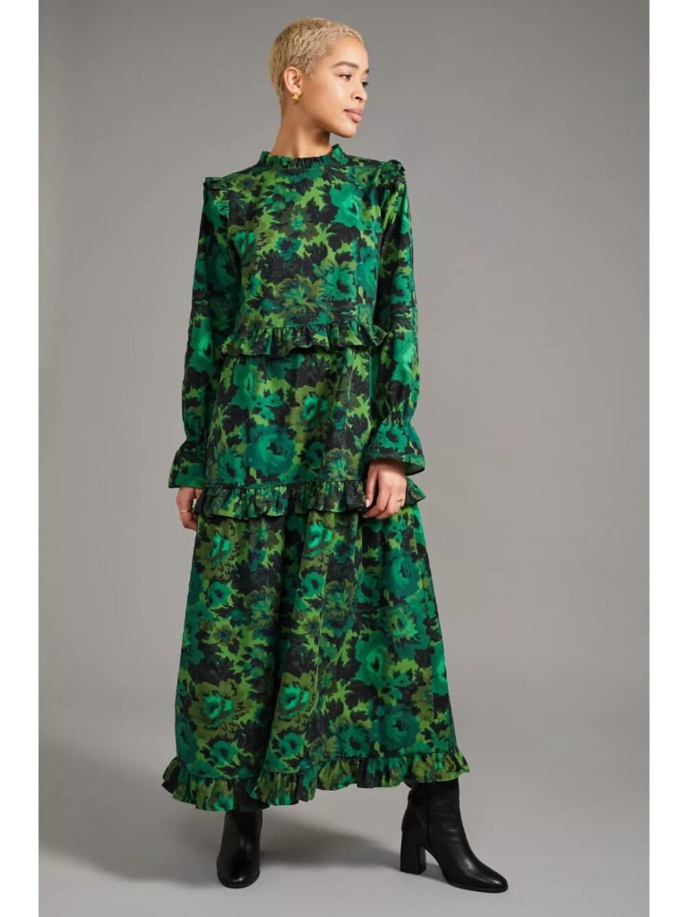 Damson Madder Green Kushla Floral Maxi Dress Ruffle Tie Back, Size 8 - Picture 1 of 9